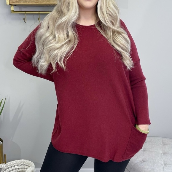 Sweet Lovely By Jen Sweaters - Burgundy Long Sleeve Top